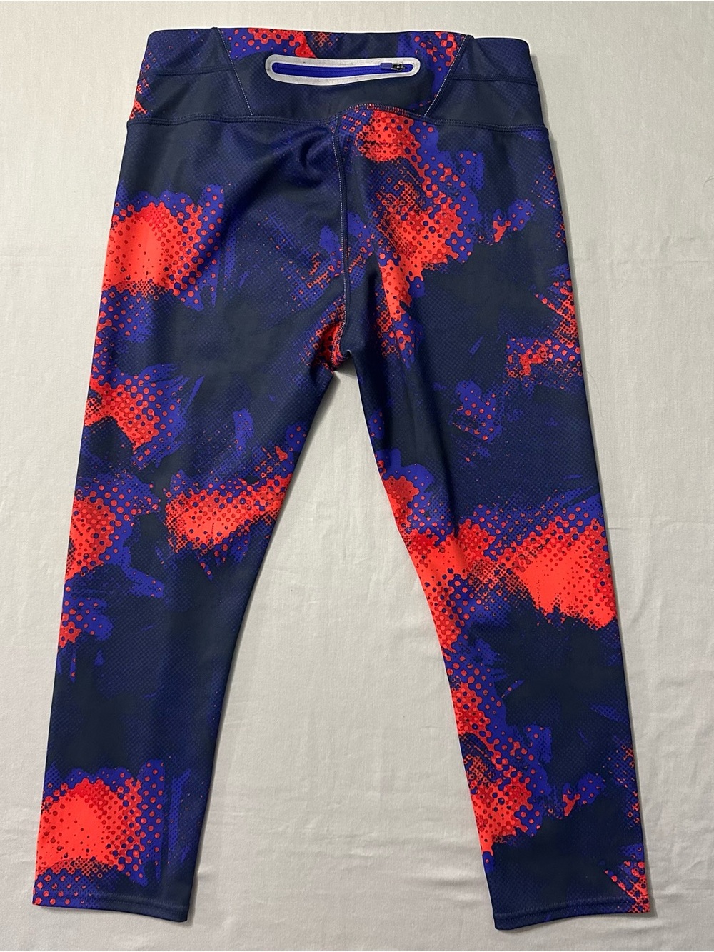 Athleta Cropped Leggings Womens M Medium Blue Orange Abstract Back Zip Pocket - Picture 3 of 12